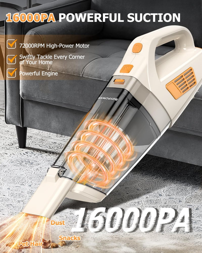 BQYPOWER Handheld Vacuum Cordless, 16000PA Strong Suction Hand Held Vacuum Dust Busters Cordless Rechargeable with Multiple Accessories, Portable Car Vacuum Cleaner High Power for Car Home Office - Image 2