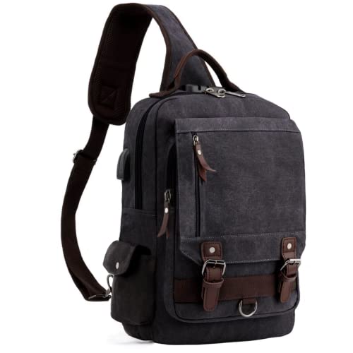 Leaper Retro Crossbody Bag Sling Bag Canvas Messenger Bag for Men Women Shoulder Bag Crossbody Handbags Satchel Black, XXL - Image 1