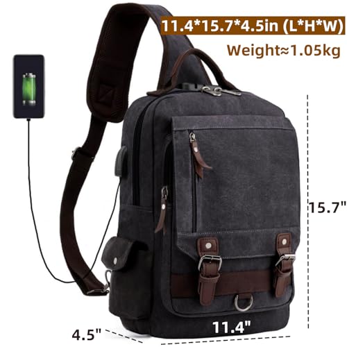 Leaper Retro Crossbody Bag Sling Bag Canvas Messenger Bag for Men Women Shoulder Bag Crossbody Handbags Satchel Black, XXL - Image 2