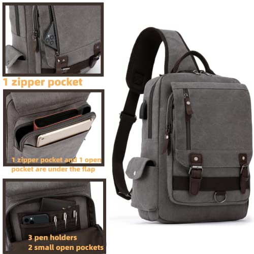 Leaper Retro Crossbody Bag Sling Bag Canvas Messenger Bag for Men Women Shoulder Bag Crossbody Handbags Satchel Black, XXL - Image 5