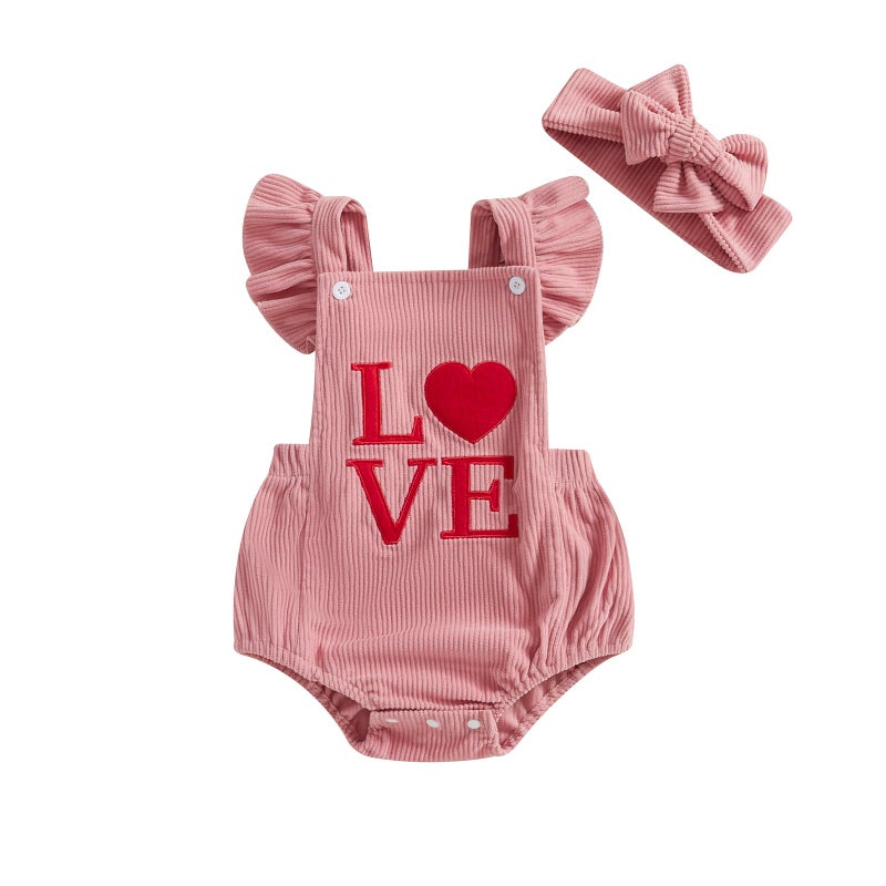 YINGISFITM My First Valentines Day Baby Girl Outfit Newborn Love Heart Bubble Romper Infant Jumpsuit Cute Baby Girl Clothes (Pink-Love, 0-3 Months) - Image 1