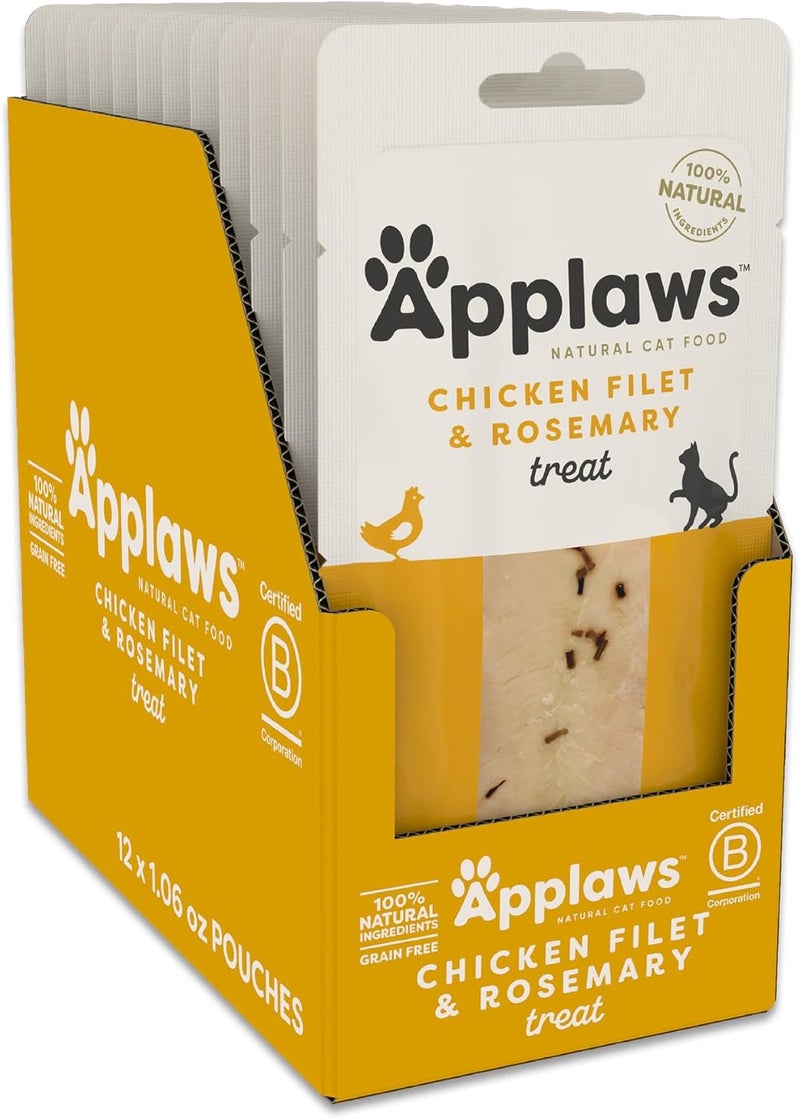 Applaws Natural Cat Treats, Grain-Free, High-Protein Whole Chicken & Rosemary Loins, Single-Ingredient Healthy Snack for Cats (12 x 1.06 oz Loins) - Image 1