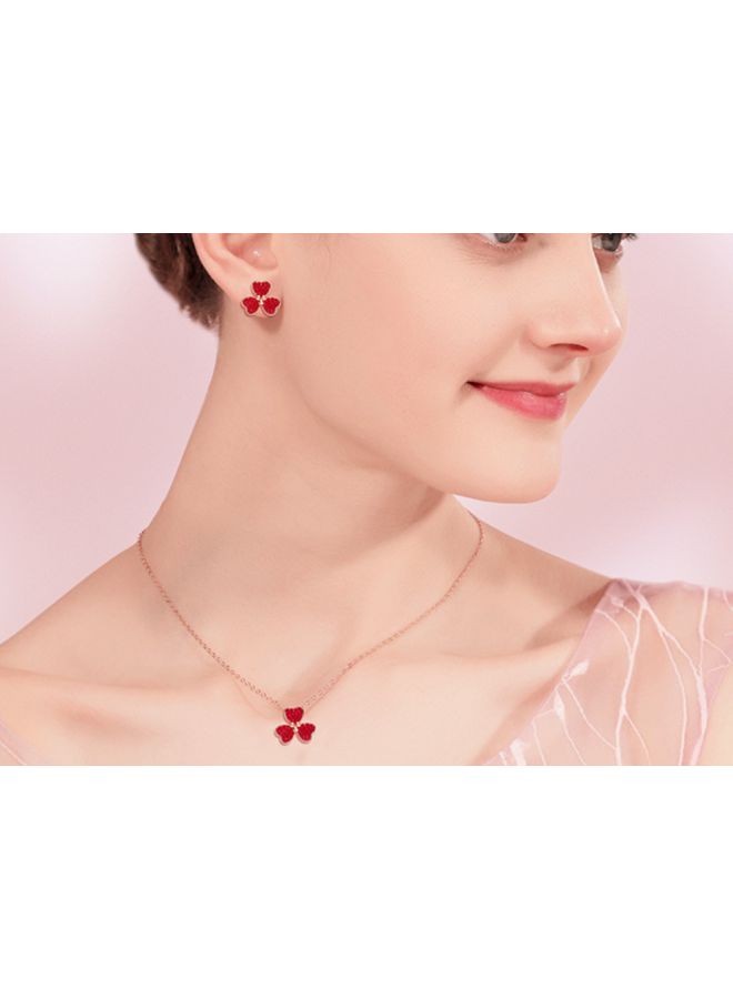 Clover Designed Rhinestone Studded Pendant Necklace - Image 2
