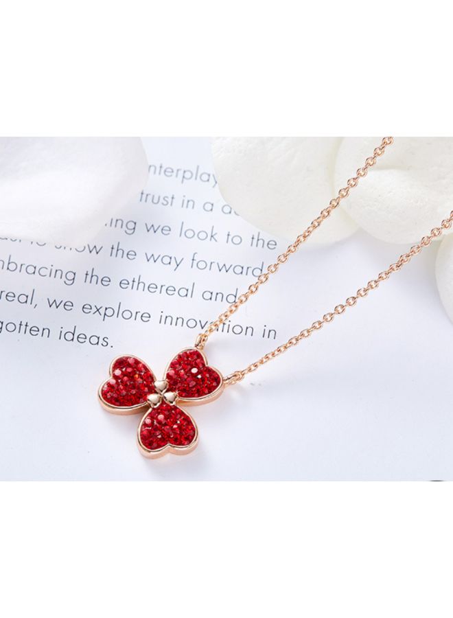 Clover Designed Rhinestone Studded Pendant Necklace - Image 4