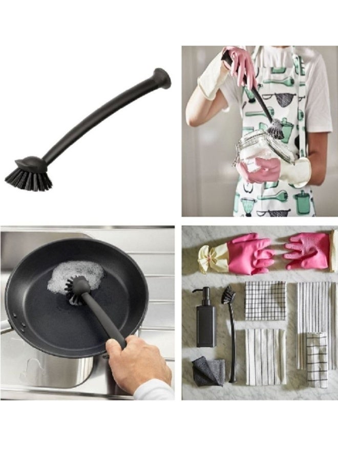 29cm Black Dish Washing Brush – Heavy-Duty Kitchen Scrubber with Long Comfortable Handle – Strong Bristles for Pots, Pans & Dish Cleaning - Image 2