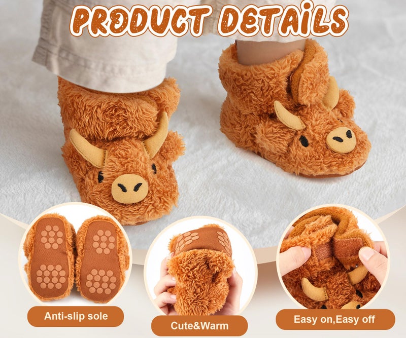 ShinyMatch Highland Baby Booties Newborn Baby Shoes Unisex Infant Slippers for Toddler Infant Girl Boy(3-6 Months,Highland Cow,Yellow) - Image 5