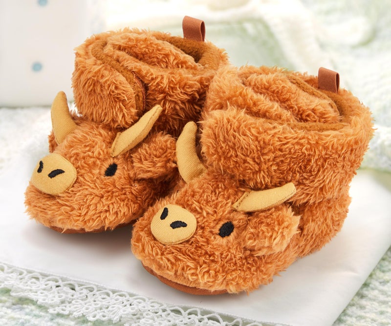 ShinyMatch Highland Baby Booties Newborn Baby Shoes Unisex Infant Slippers for Toddler Infant Girl Boy(3-6 Months,Highland Cow,Yellow) - Image 3