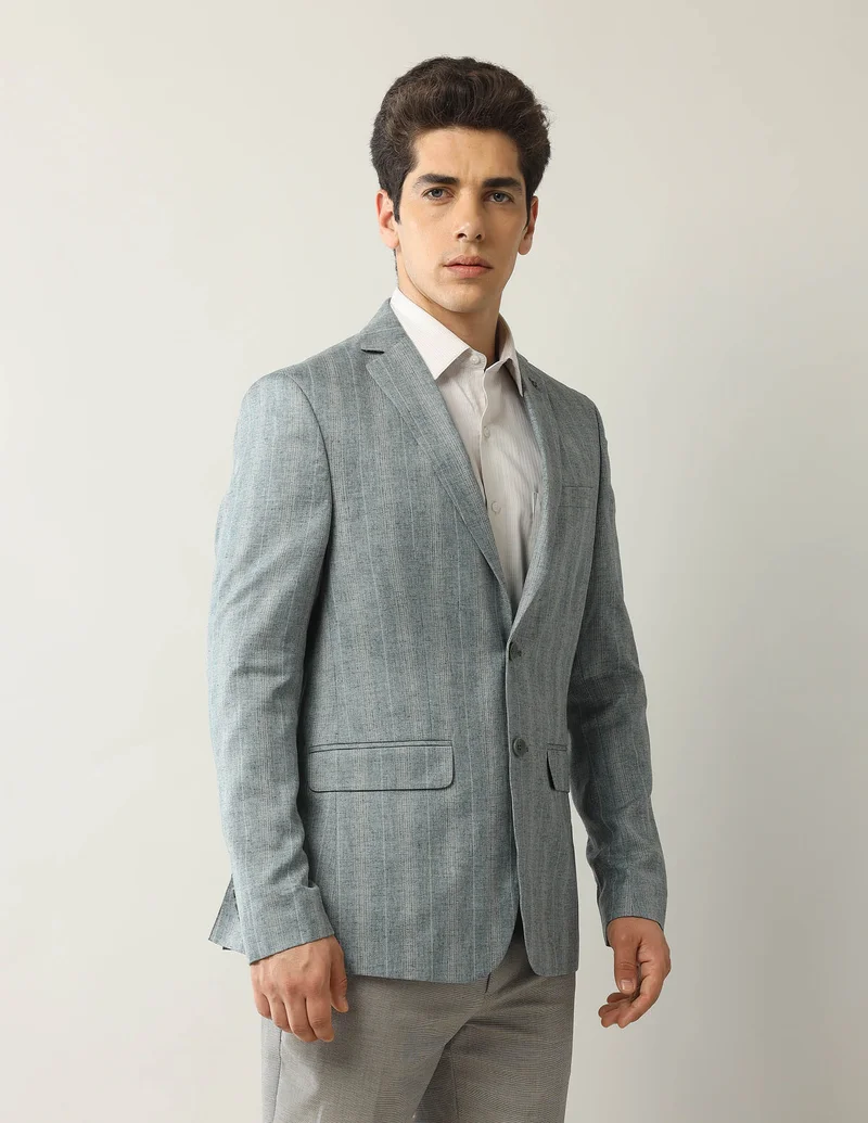 Arrow Green Vertical Striped Tailored Fit Blazer for Men | Best Price UAE