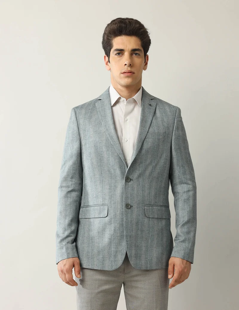 Arrow Green Vertical Striped Tailored Fit Blazer for Men | Best Price UAE
