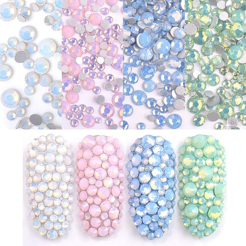 JHere Sparkly Opal Green Rhinestones for Nails - 350pcs Glass Faceted Nail Art Rhinestones - 7 Mixed Sizes - Image 5