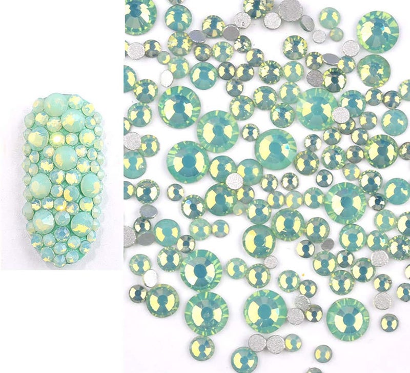 JHere Sparkly Opal Green Rhinestones for Nails - 350pcs Glass Faceted Nail Art Rhinestones - 7 Mixed Sizes - Image 1