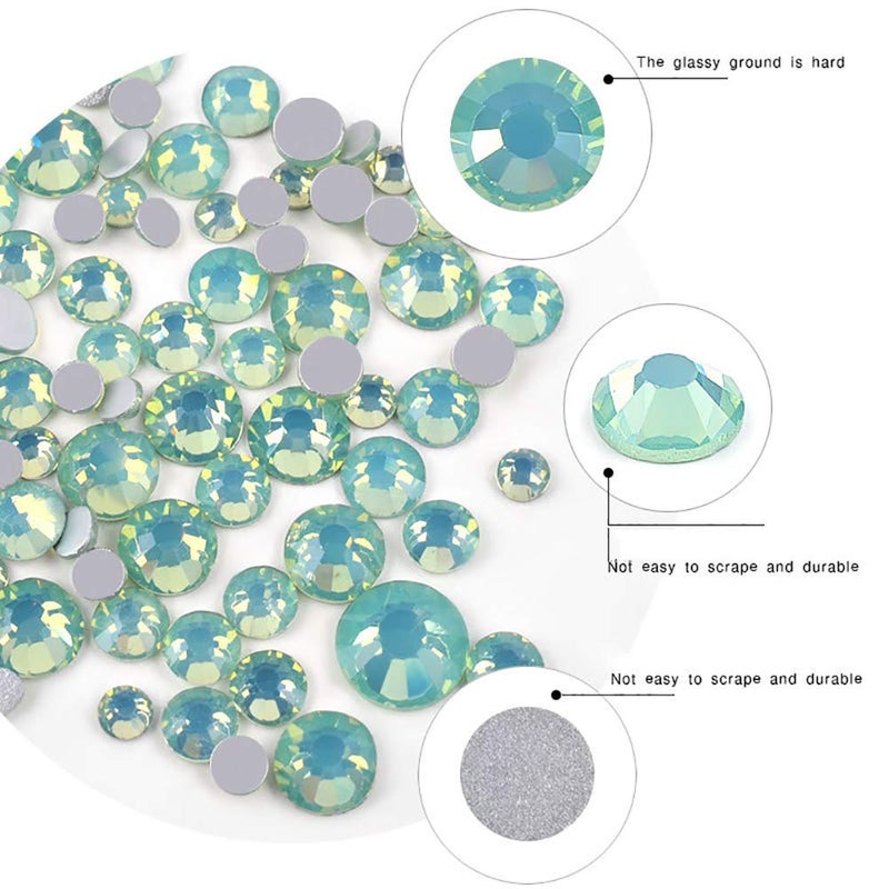 JHere Sparkly Opal Green Rhinestones for Nails - 350pcs Glass Faceted Nail Art Rhinestones - 7 Mixed Sizes - Image 2