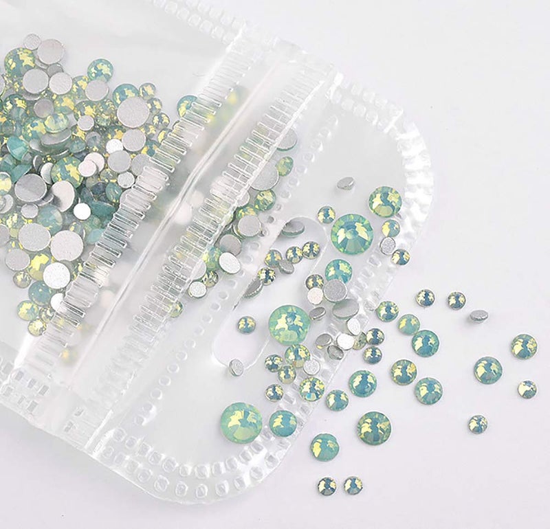 JHere Sparkly Opal Green Rhinestones for Nails - 350pcs Glass Faceted Nail Art Rhinestones - 7 Mixed Sizes - Image 3