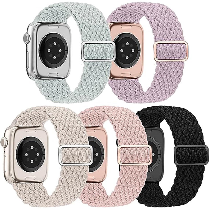 RAYYAN Braided Stretchy Adjustable Strap Compatible with Apple Watch Band – Sport Nylon Cloth Wristband for iWatch Series Ultra/Series 8–1 (5 Pack) - Image 1