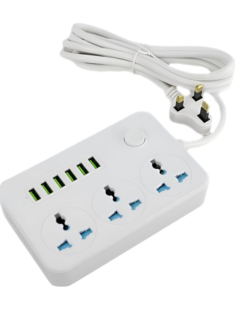 ELTRAZONE Heavy Duty Power Strip with 3 Outlets & 6 USB Ports: Universal Extension Socket for Office, Home, Kitchen, with Copper Clad Aluminum Wire (White)  - Image 1