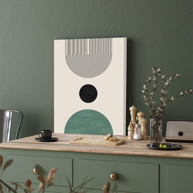 KBKBART Sage Green Boho Wall Art, Abstract Framed Canvas Wall Art for Living Room, Minimalist Beige Green Sun Geometry Black Line Artwork Paintings, Modern Sage Green Boho Room Decor, Green Wall Decor - Image 5