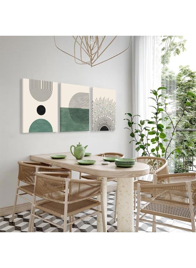 KBKBART Sage Green Boho Wall Art, Abstract Framed Canvas Wall Art for Living Room, Minimalist Beige Green Sun Geometry Black Line Artwork Paintings, Modern Sage Green Boho Room Decor, Green Wall Decor - Image 3