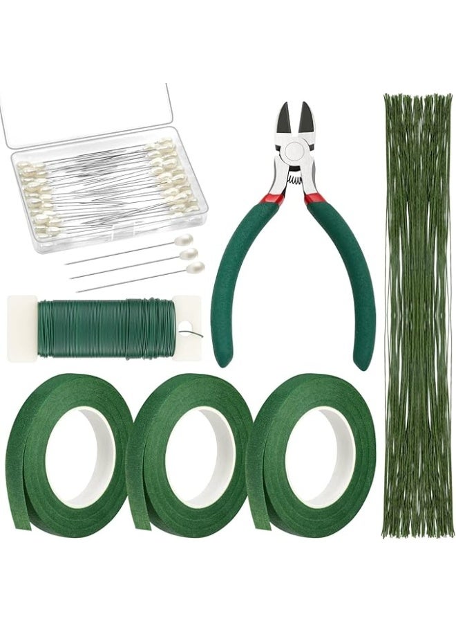Floral Arrangement Kit with Green Tape and Wire, Boutonniere Flower pin, Wire Cutter for Wreath Making Supplies  - Image 1