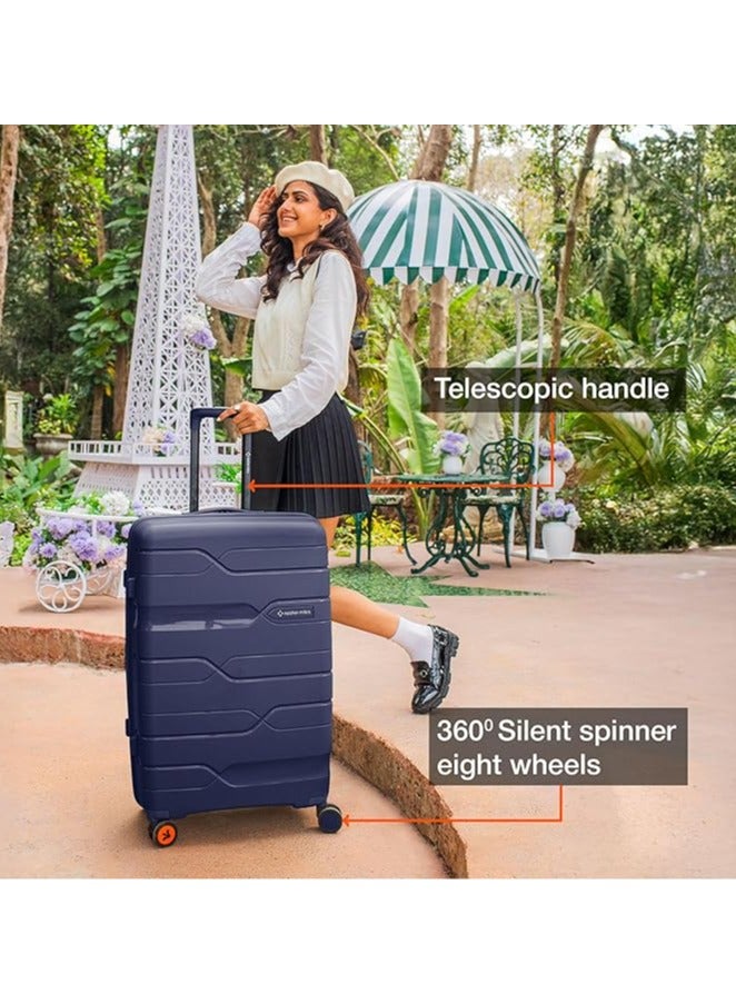 nasher miles Nasher Miles Paris Hard-Sided Polypropylene Luggage Set of 3 | 55cm, 65cm & 75cm | 8 Wheels Small, Medium & Large Trolley Bag for Travel | Suitcase (Navy Blue)  - Image 5