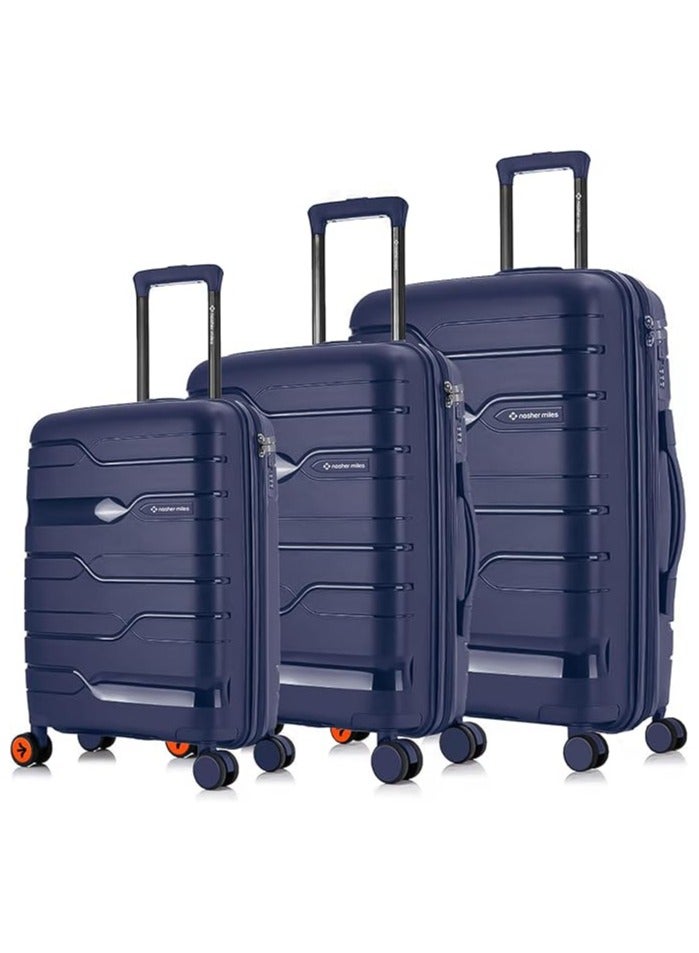 nasher miles Nasher Miles Paris Hard-Sided Polypropylene Luggage Set of 3 | 55cm, 65cm & 75cm | 8 Wheels Small, Medium & Large Trolley Bag for Travel | Suitcase (Navy Blue)  - Image 1