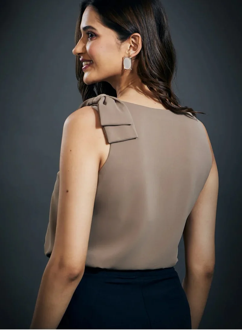 Zigzag Strap Bow Sleeveless Top-Grey
