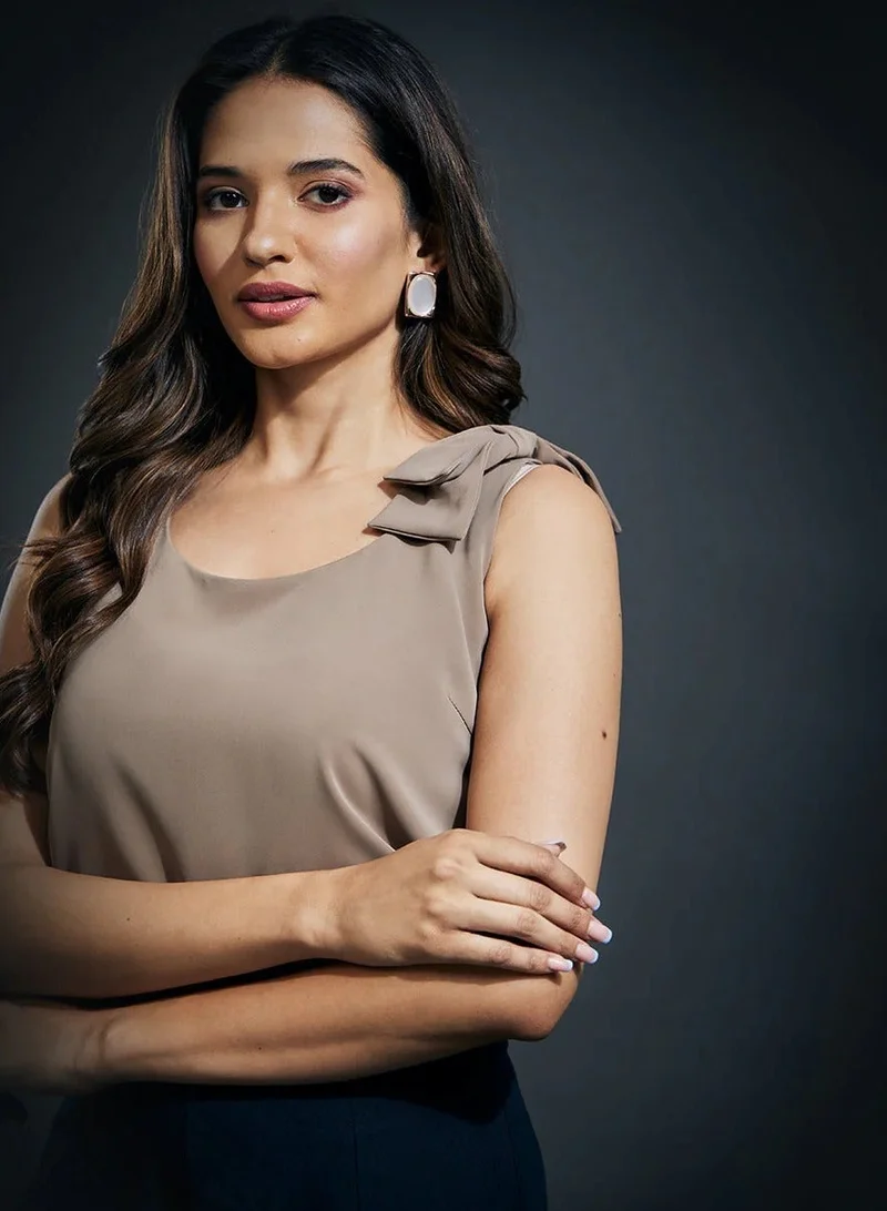 Zigzag Strap Bow Sleeveless Top-Grey