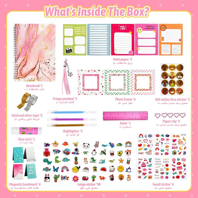 جيد جدًا SOOO GOOD 86 قطعة طقم تدوين يوميات DIY وطقم مستلزمات سكرابوكينغ مع دفتر ألوان مائية وإطارات صور وورق تخطيط للأعمال الفنية المدرسية ومذكرات السفر، هدية مثالية للأولاد والبنات من سن 3 إلى 16 سنة. - Image 2