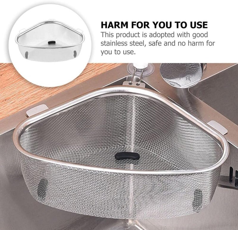 EBOFAB Basket with Drainer for Sink Basket with Strainer for Food Waste Kitchen Sink Drain Strainer Triangular Kitchen Sink Filter Multifunctional Mesh Stainless Steel - Image 5