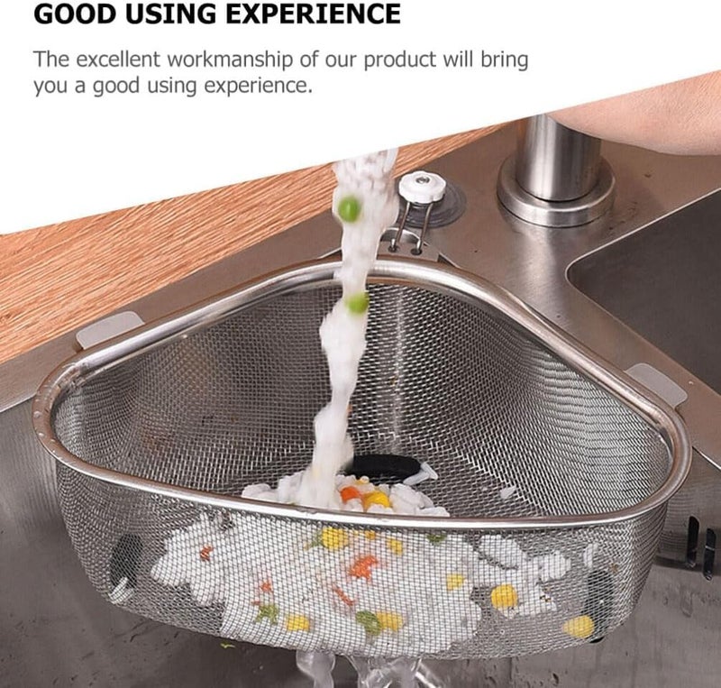 EBOFAB Basket with Drainer for Sink Basket with Strainer for Food Waste Kitchen Sink Drain Strainer Triangular Kitchen Sink Filter Multifunctional Mesh Stainless Steel - Image 3