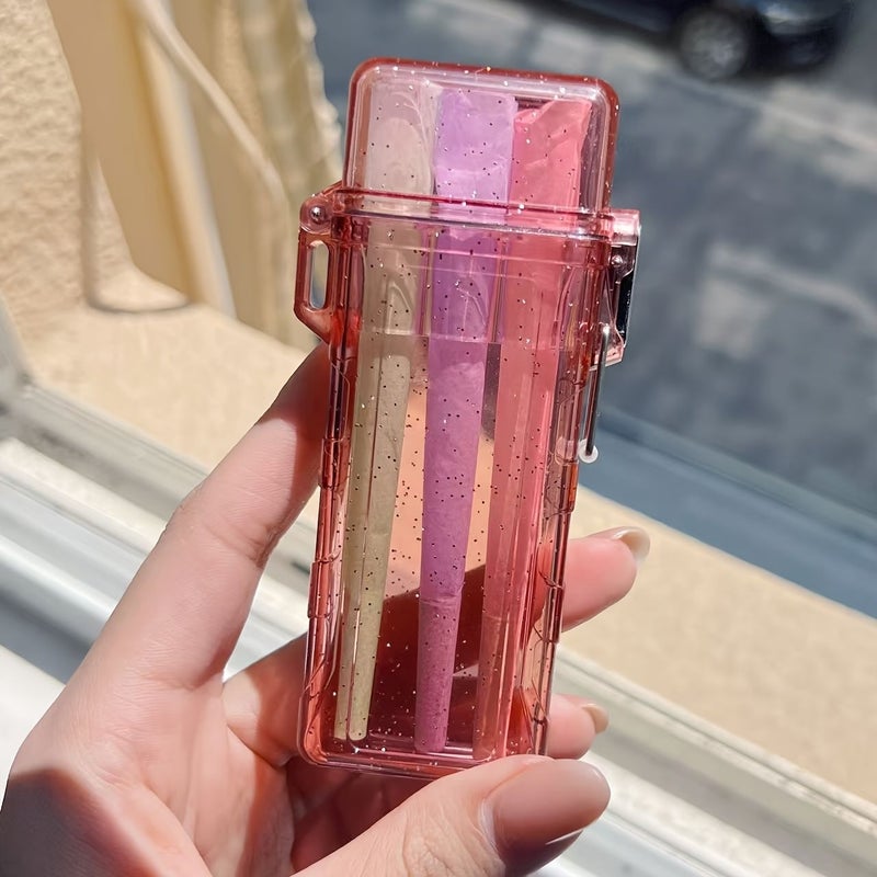Pink Acrylic Cigarette Case Small Size With Flip Top And Cone Holders - Image 3