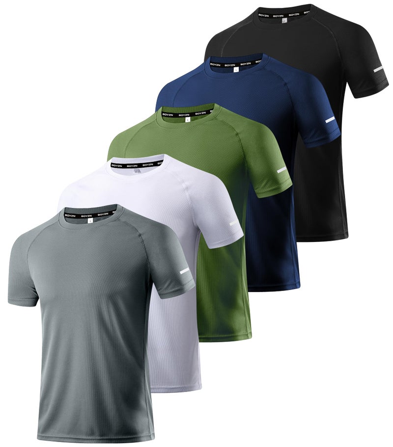 Boyzn Men's 5 Pack Dry Fit Workout Running Shirts Moisture Wicking Short Sleeve Mesh Athletic T-Shirts 5P04-XL - Image 1