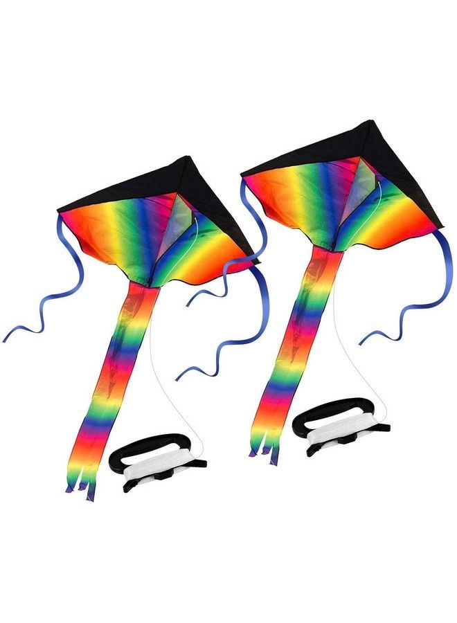 SINGARE 2 Pack Rainbow Delta Kite Kites For Kids Adults Easy To Fly Long Tail Huge Flyer Great Outdoor Activities Beach Games For Kids With Line And Handle - Image 1