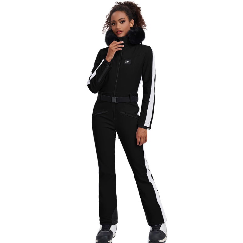 HOTIAN Womens Ski Suits Onesies Snowsuit Jumpsuits Winter Outdoor Sports Waterproof One Piece Snowboard Ski Outfits(Black-L) - Image 4