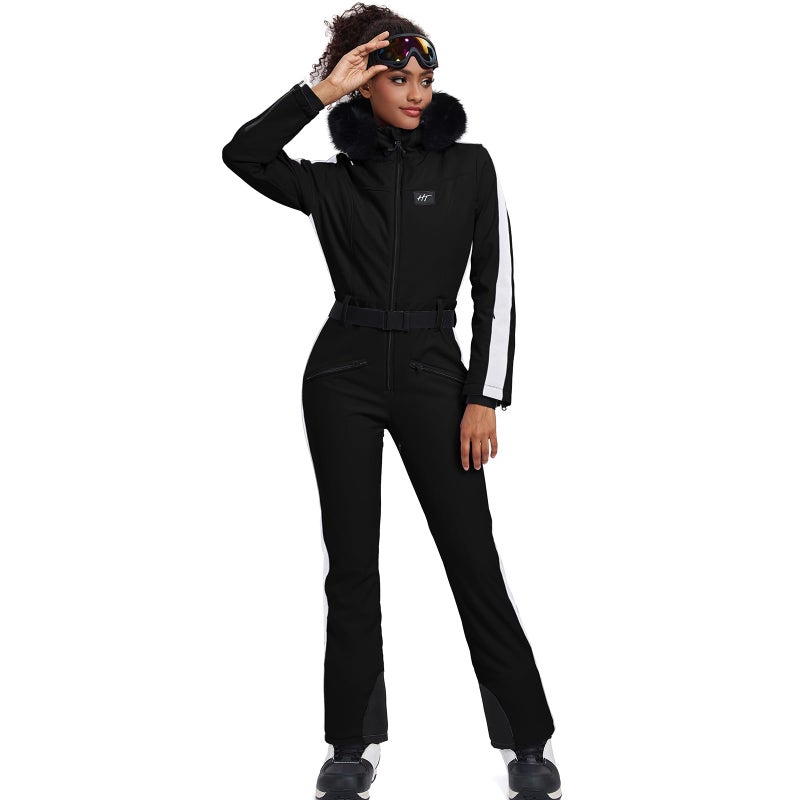 HOTIAN Womens Ski Suits Onesies Snowsuit Jumpsuits Winter Outdoor Sports Waterproof One Piece Snowboard Ski Outfits(Black-L) - Image 3