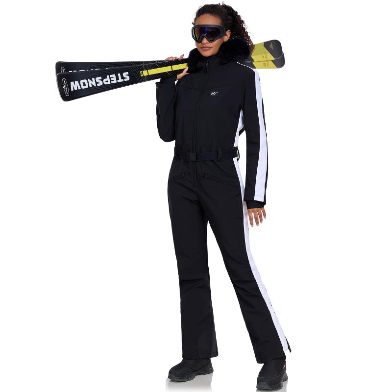HOTIAN Womens Ski Suits Onesies Snowsuit Jumpsuits Winter Outdoor Sports Waterproof One Piece Snowboard Ski Outfits(Black-L) - Image 1