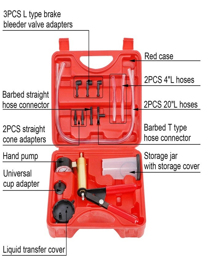 YSTOOL Brake and Clutch Fluid Hand Pump Vacuum Bleeder Tool Kit Brake Oil Change Power Steering Fluid Bleeding Set with Hand Pump Jar Adapters for Auto Car Truck Motorcycle Use (Red) - Image 2