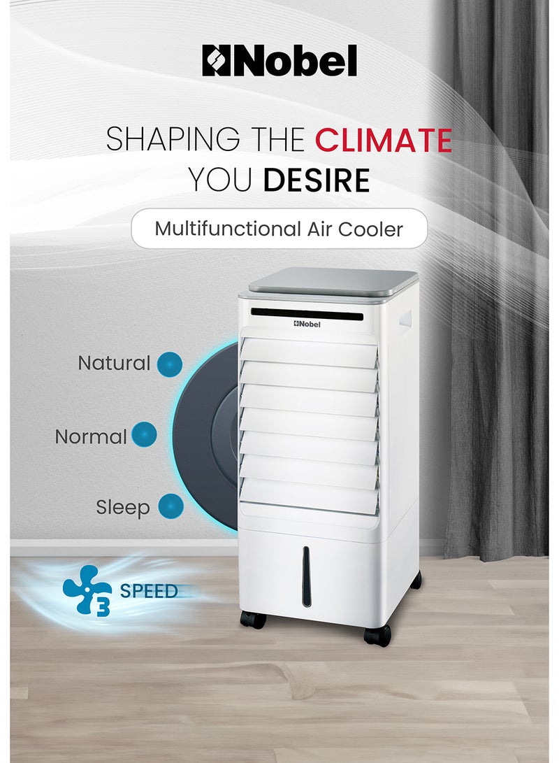 Nobel Air Cooler, Water Tank, 3-Speed, Ionizer, Auto Swing, 7.5H Timer, Efficient Cooling, Purified Air, Swing Oscilations, Compact Design With Remote 6 L 65 W NAC30R White - Image 2