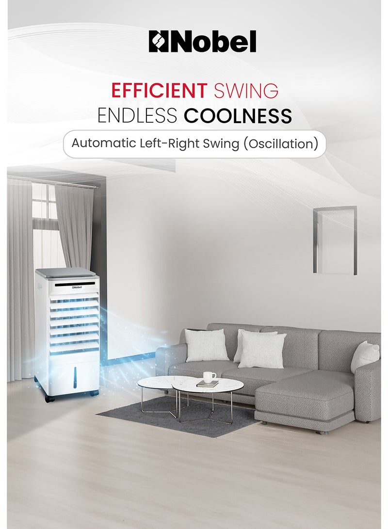 Nobel Air Cooler, Water Tank, 3-Speed, Ionizer, Auto Swing, 7.5H Timer, Efficient Cooling, Purified Air, Swing Oscilations, Compact Design With Remote 6 L 65 W NAC30R White - Image 5