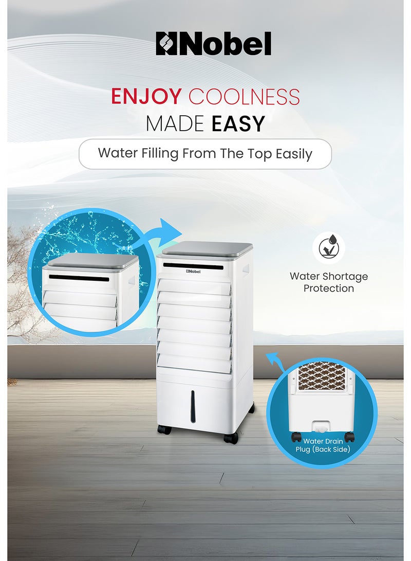 Nobel Air Cooler, Water Tank, 3-Speed, Ionizer, Auto Swing, 7.5H Timer, Efficient Cooling, Purified Air, Swing Oscilations, Compact Design With Remote 6 L 65 W NAC30R White - Image 3
