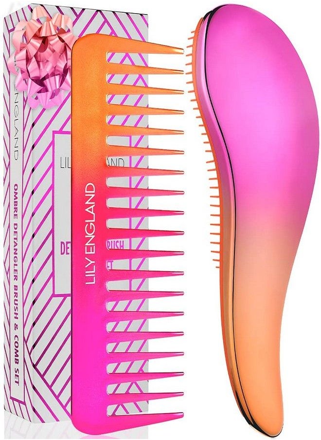 Detangling Hairbrush and Comb Set - Detangler Brush for Wet, Dry, Curly, Women & Kids Hair with Wide Tooth Comb by Lily England (Pink Orange) - pzsku/Z71D0BE4DD77053417C71Z/45/_/1670247739/7c184b60-7fd9-4ca2-8b04-433bbd431e07