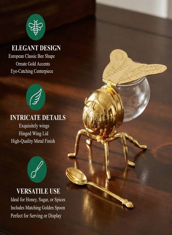 Wionin Decorative Bee Shaped Honey Jar with Spoon, 5 oz Honey Pot Syrup Dispenser Condiment Container with Lid & Dipper for Kitchen Home Bee Themed Serverware - Image 5