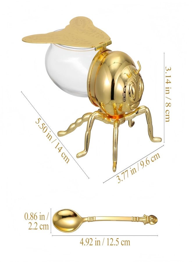 Wionin Decorative Bee Shaped Honey Jar with Spoon, 5 oz Honey Pot Syrup Dispenser Condiment Container with Lid & Dipper for Kitchen Home Bee Themed Serverware - Image 2