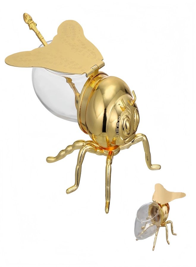 Wionin Decorative Bee Shaped Honey Jar with Spoon, 5 oz Honey Pot Syrup Dispenser Condiment Container with Lid & Dipper for Kitchen Home Bee Themed Serverware - Image 1