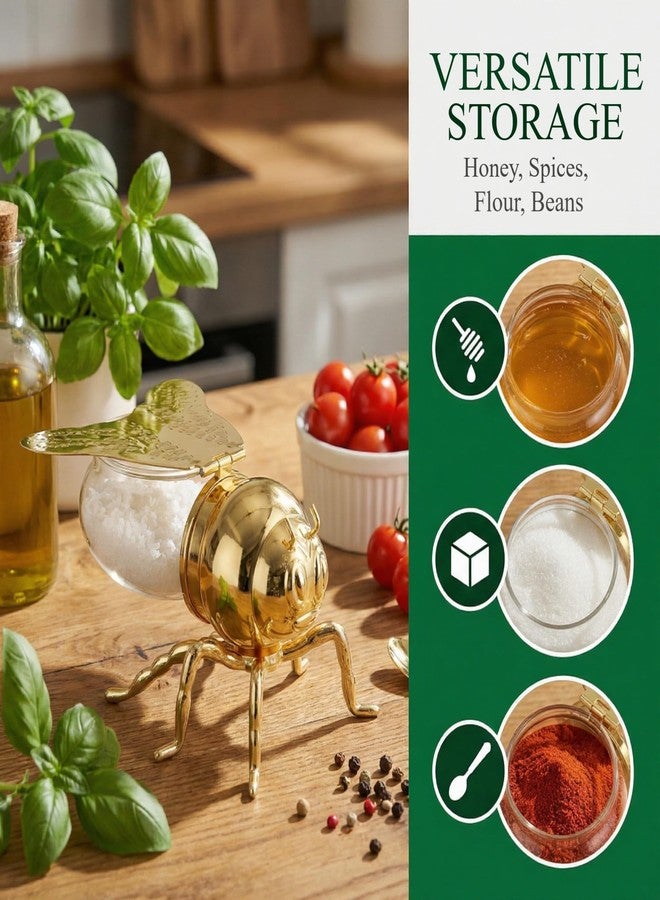 Wionin Decorative Bee Shaped Honey Jar with Spoon, 5 oz Honey Pot Syrup Dispenser Condiment Container with Lid & Dipper for Kitchen Home Bee Themed Serverware - Image 4
