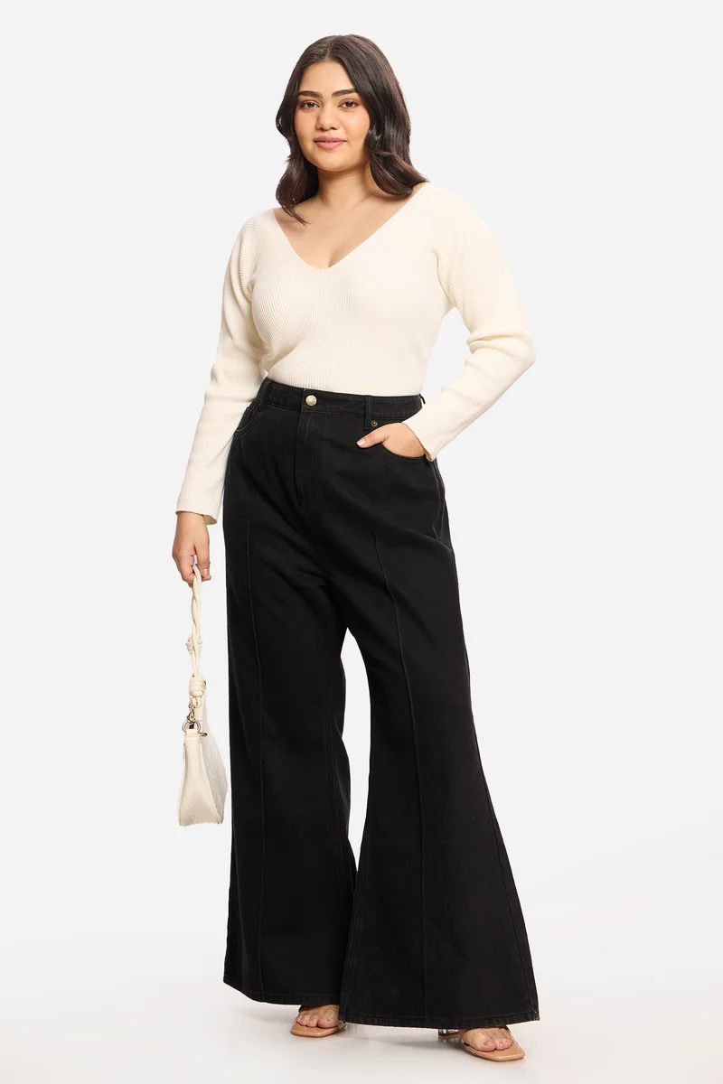 Virgio Solid Cotton Denim Bootcut Plus Size Jeans for Women