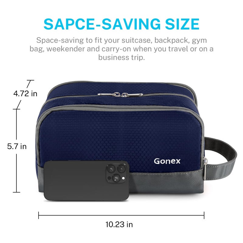 Gonex Travel Toiletry Bag Nylon, Shaving Bag Toiletry Organizer Deep Blue - Image 3