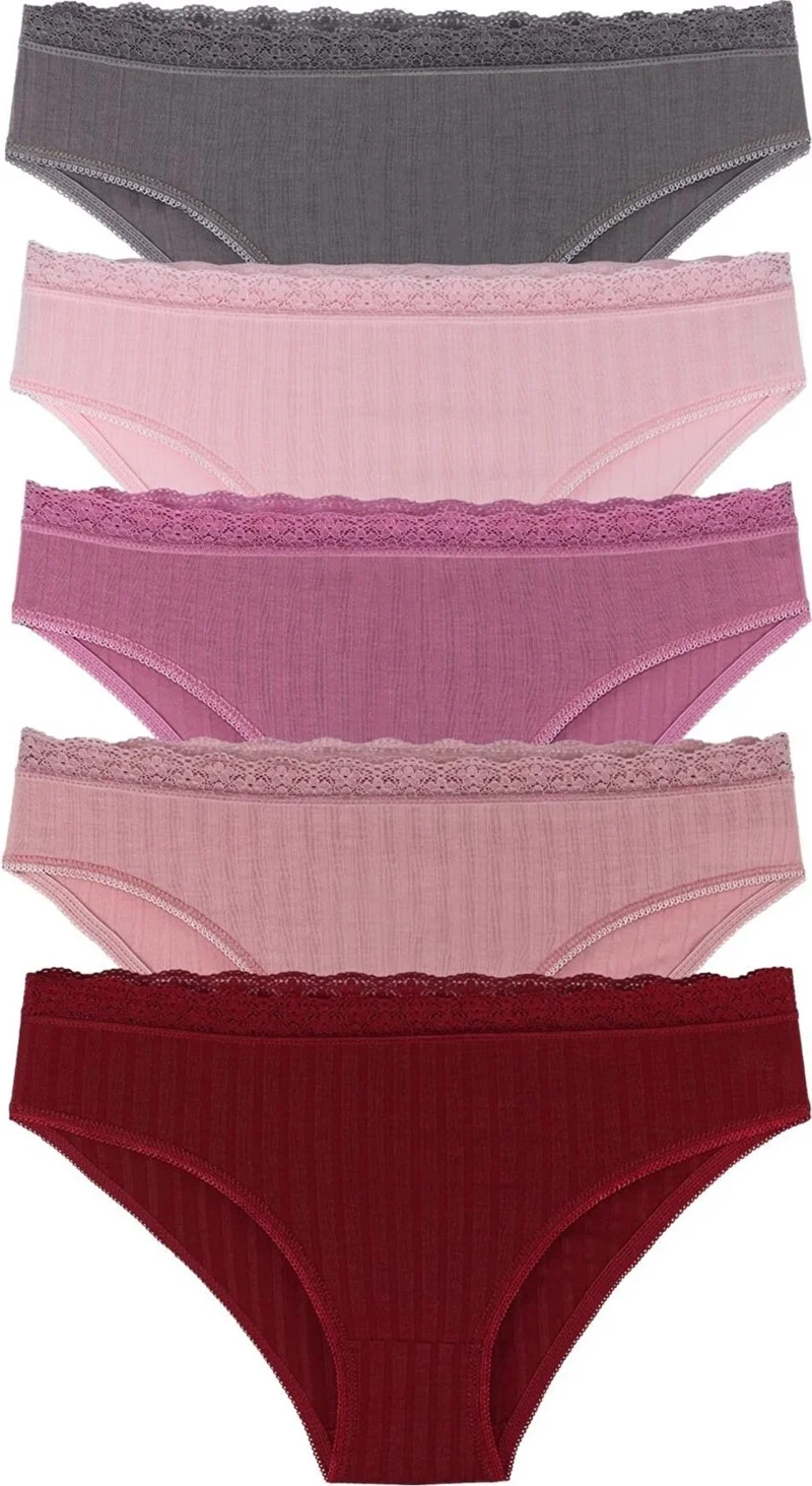 Sensu Women's Mixed Colors Lace Waist 5-Piece Panties Set KTS1209