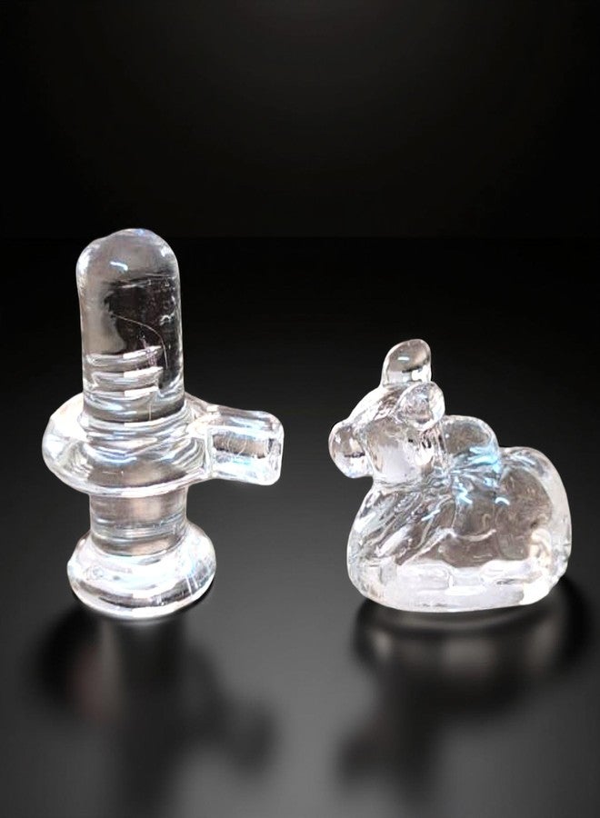 A & S VENTURES A&S Ventures Crystal Sphatik Shivling with Nandi for Puja, Home Decor, Car Dashboard - 2 Inch Transparent Shivling Spiritual Gift Idol - Image 1