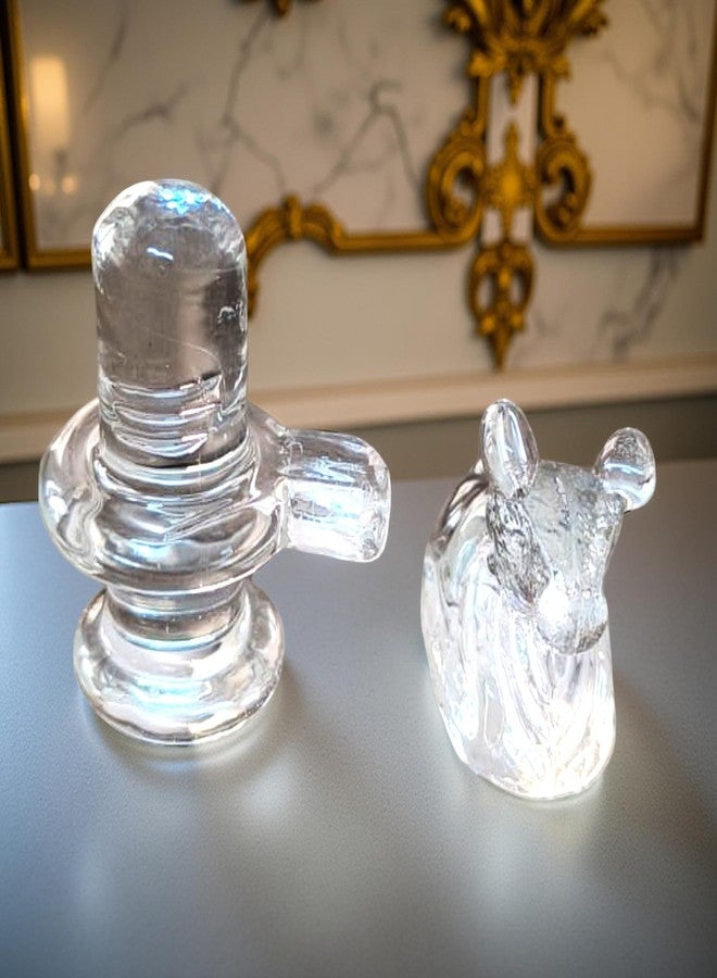 A & S VENTURES A&S Ventures Crystal Sphatik Shivling with Nandi for Puja, Home Decor, Car Dashboard - 2 Inch Transparent Shivling Spiritual Gift Idol - Image 2
