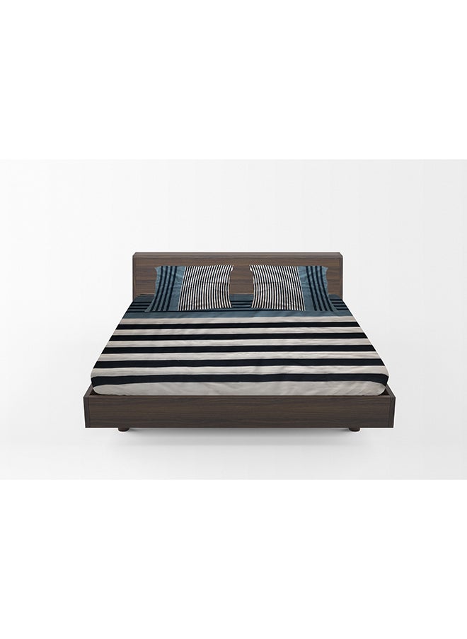 Home-Tex Design - 3 Piece Hometex Design 100% Cotton King Size Printed Flat Sheet Set FEYDE - 1 Flat Sheet (240x260 cm) + 2 Pillow Covers (50x80 cm) - Image 1